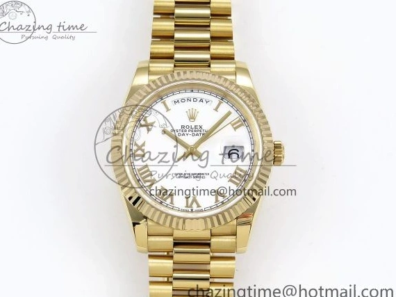0518 Day Date 40 YG JDF Gain Weight 904L Steel White Roman Dial on President Bracelet VR3255 V Functional 1369